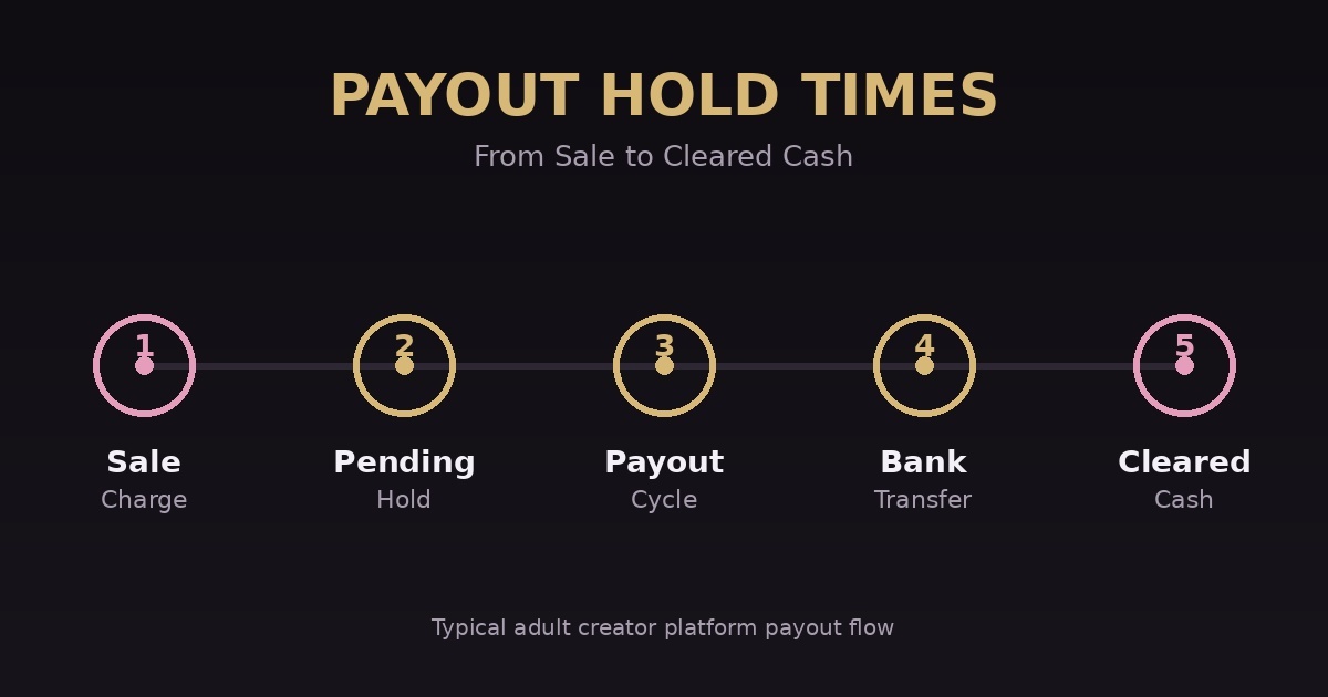 Timeline showing the three delays between a sale and cleared cash: pending period, payout cycle and bank transfer